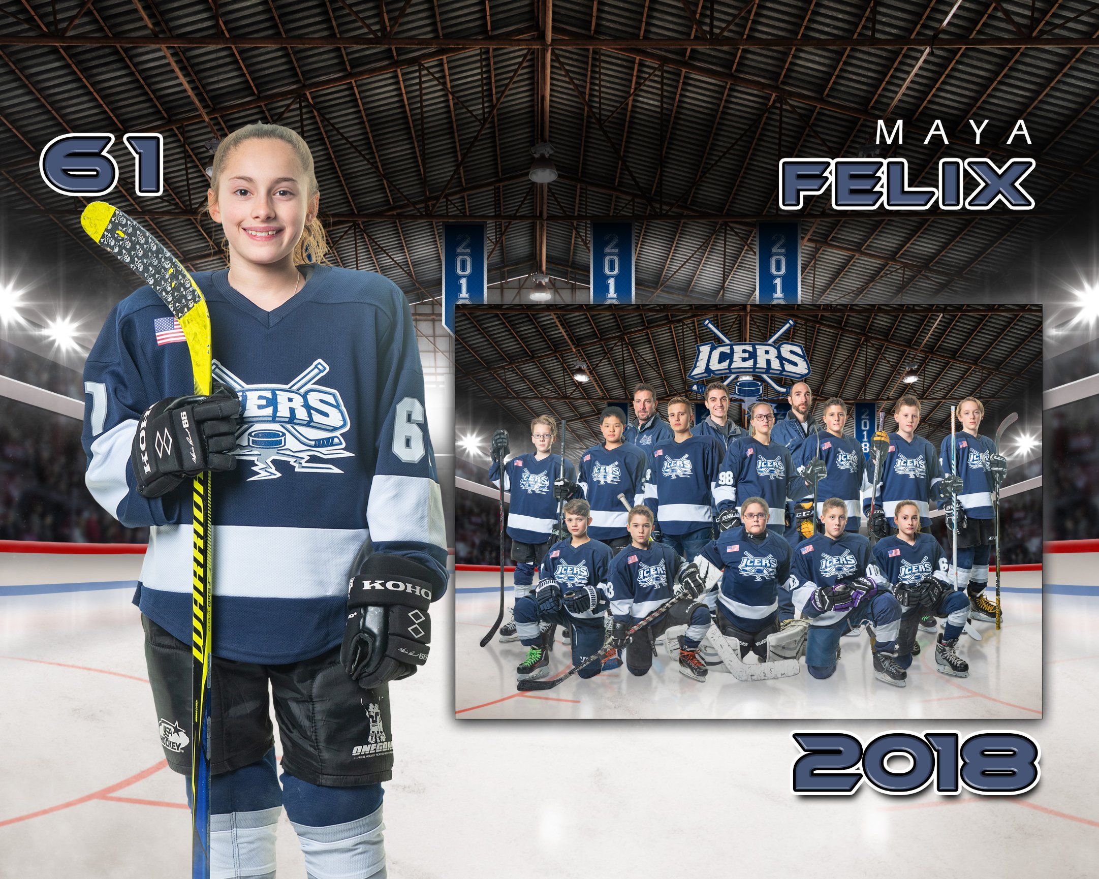 Hockey player with team photo