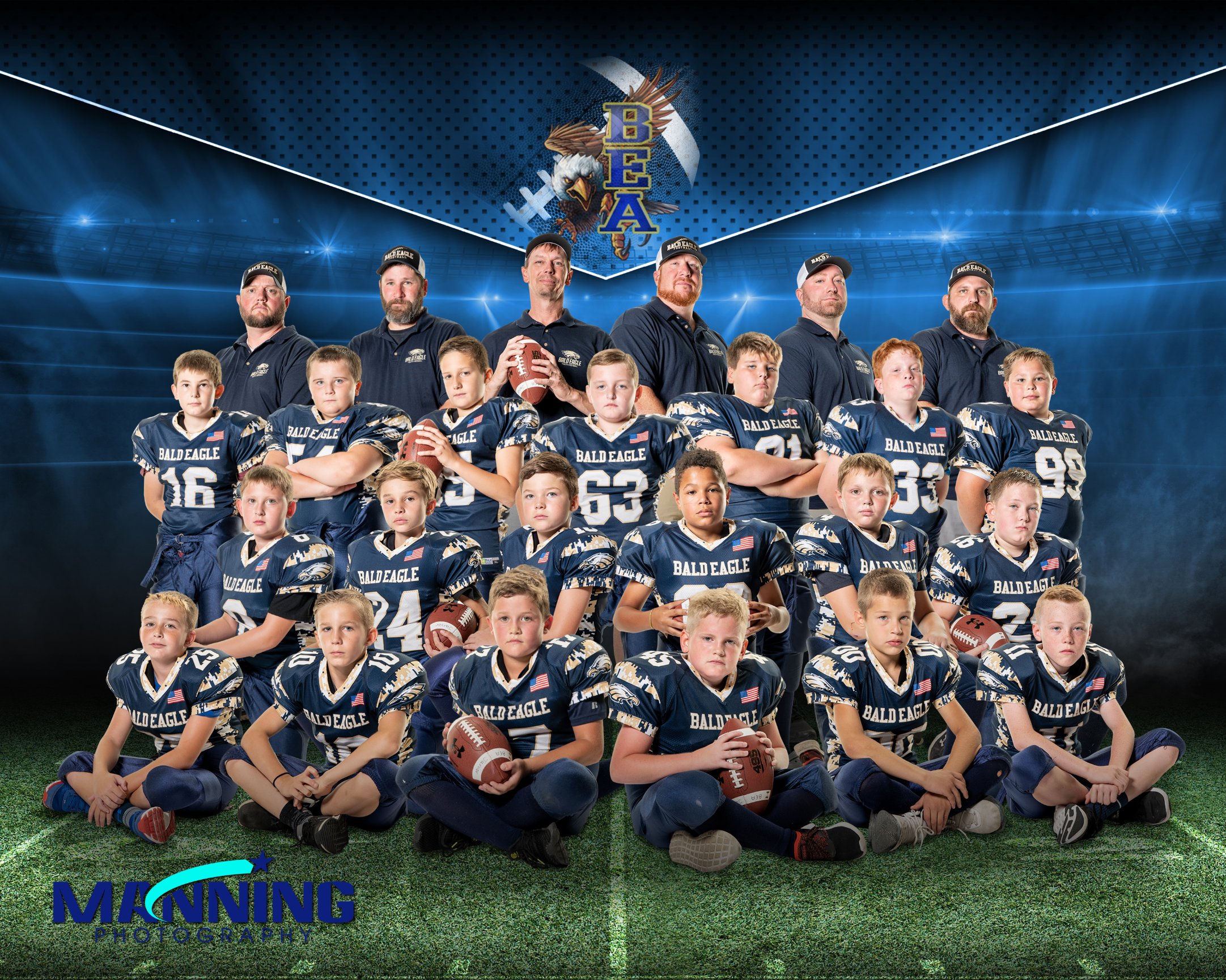 Kids' football team with coaches