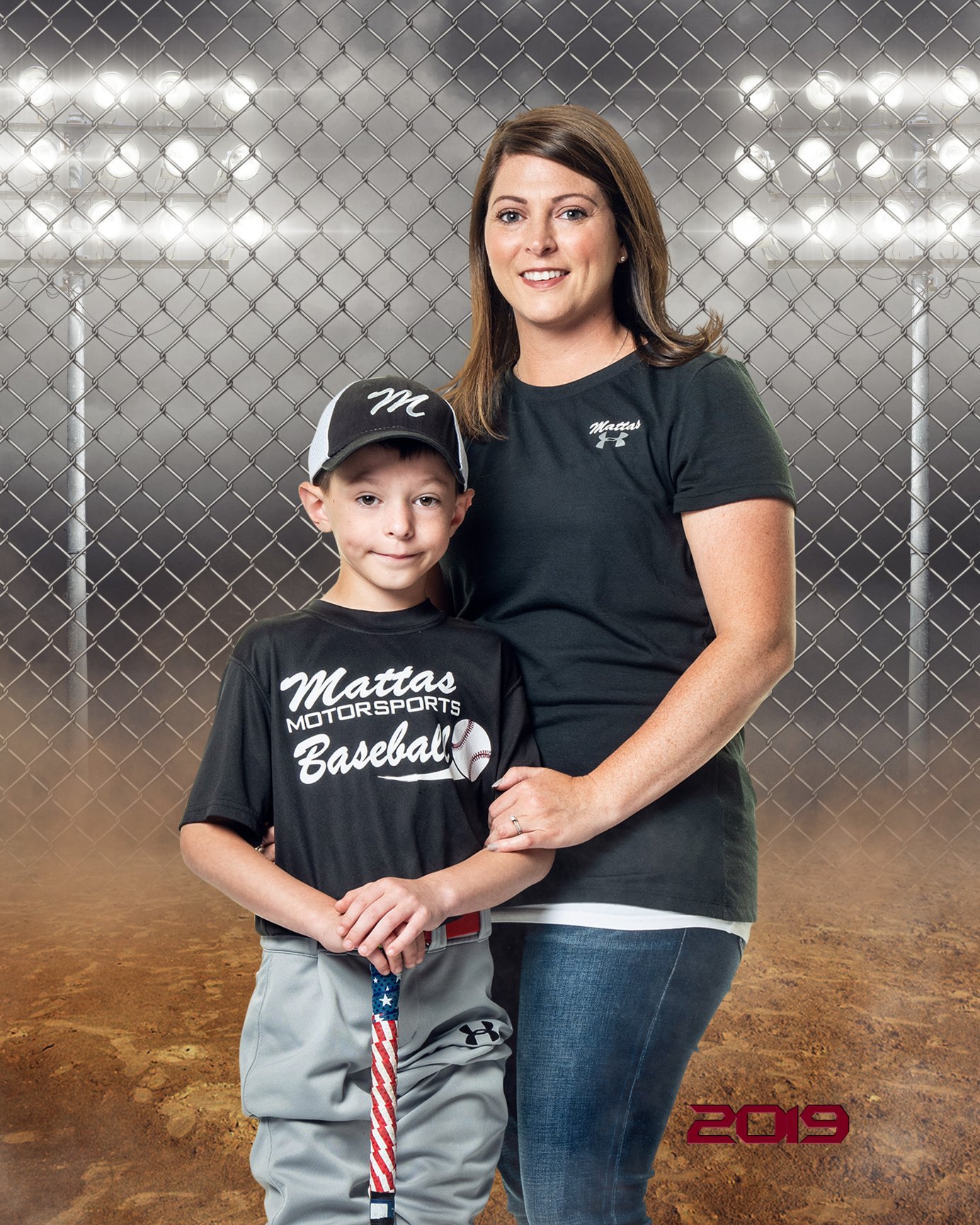 Mother and son in baseball attire