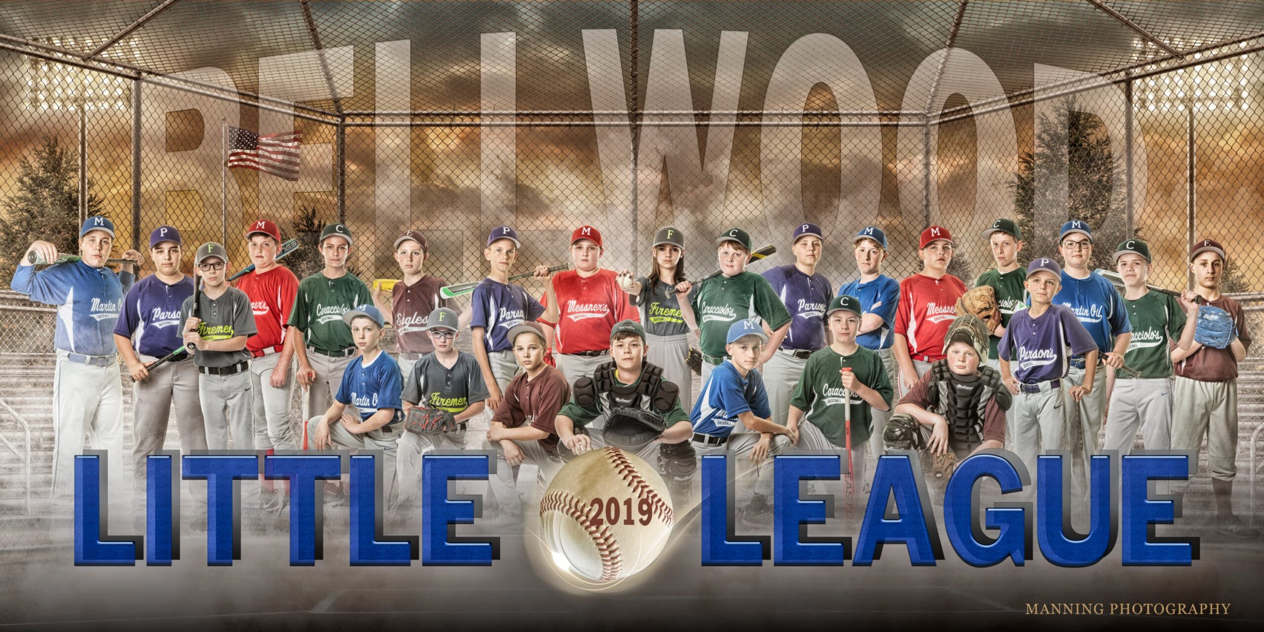 Little League team posing on field