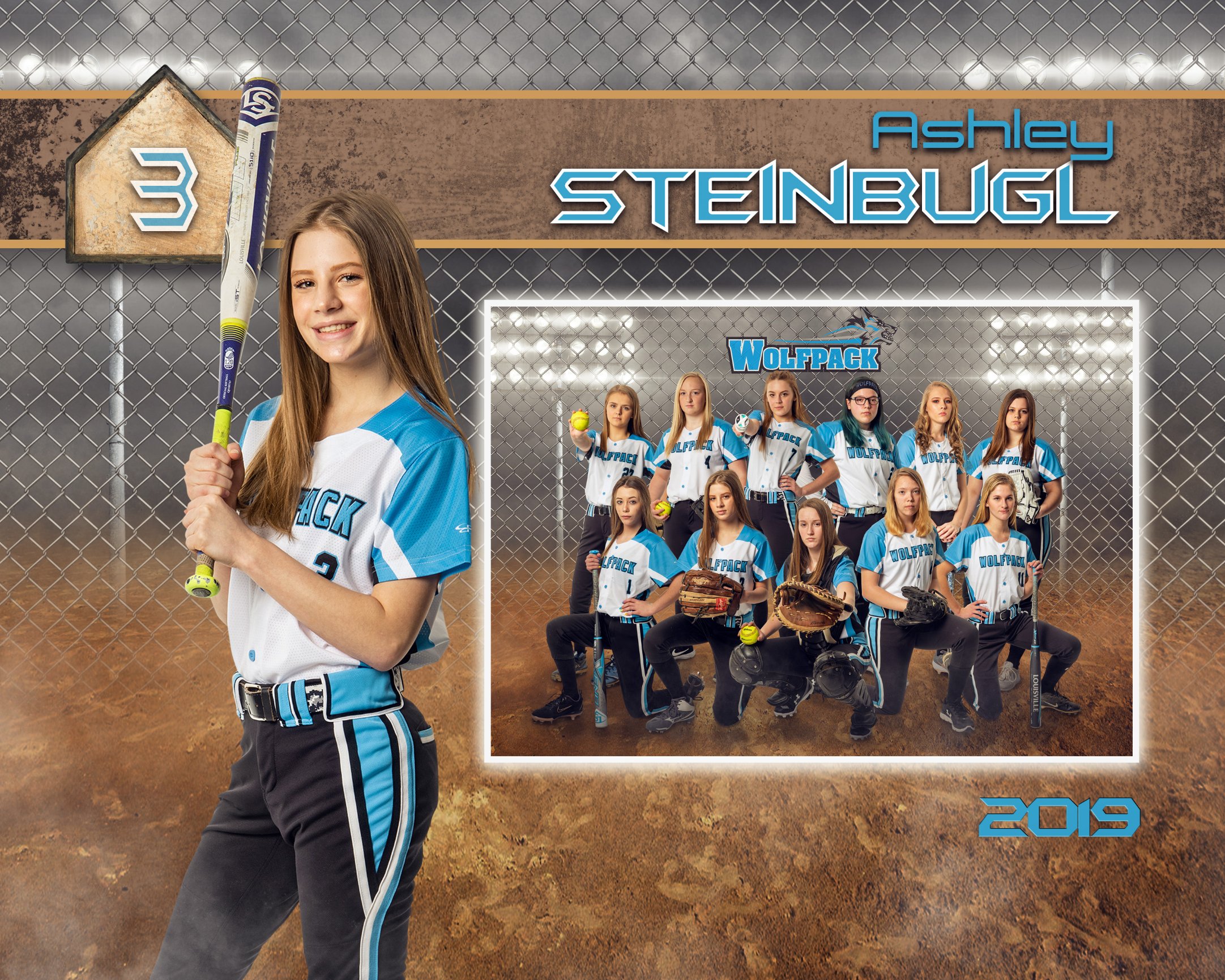 Female softball player with bat, 2019