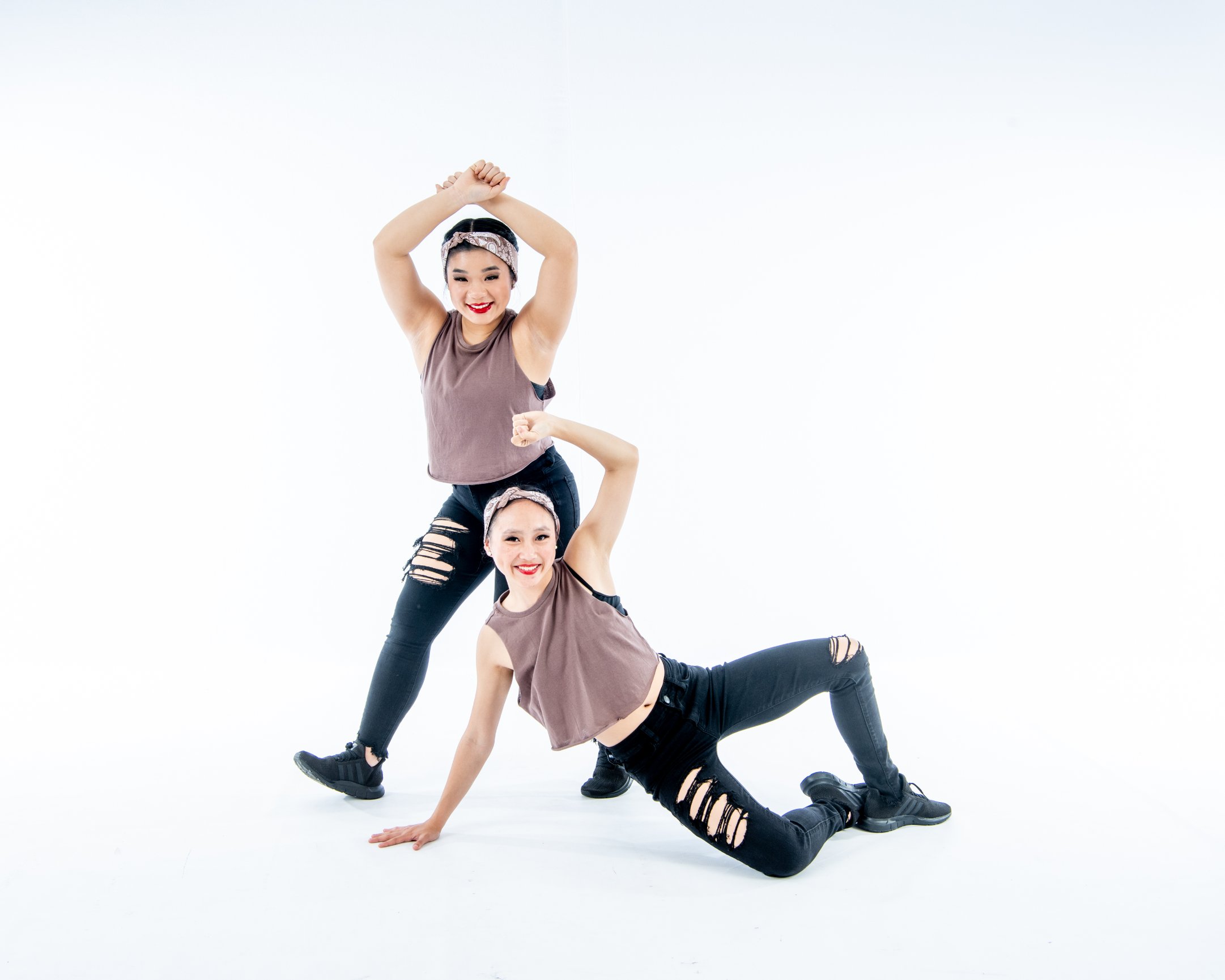 Stylish dancers in matching outfits