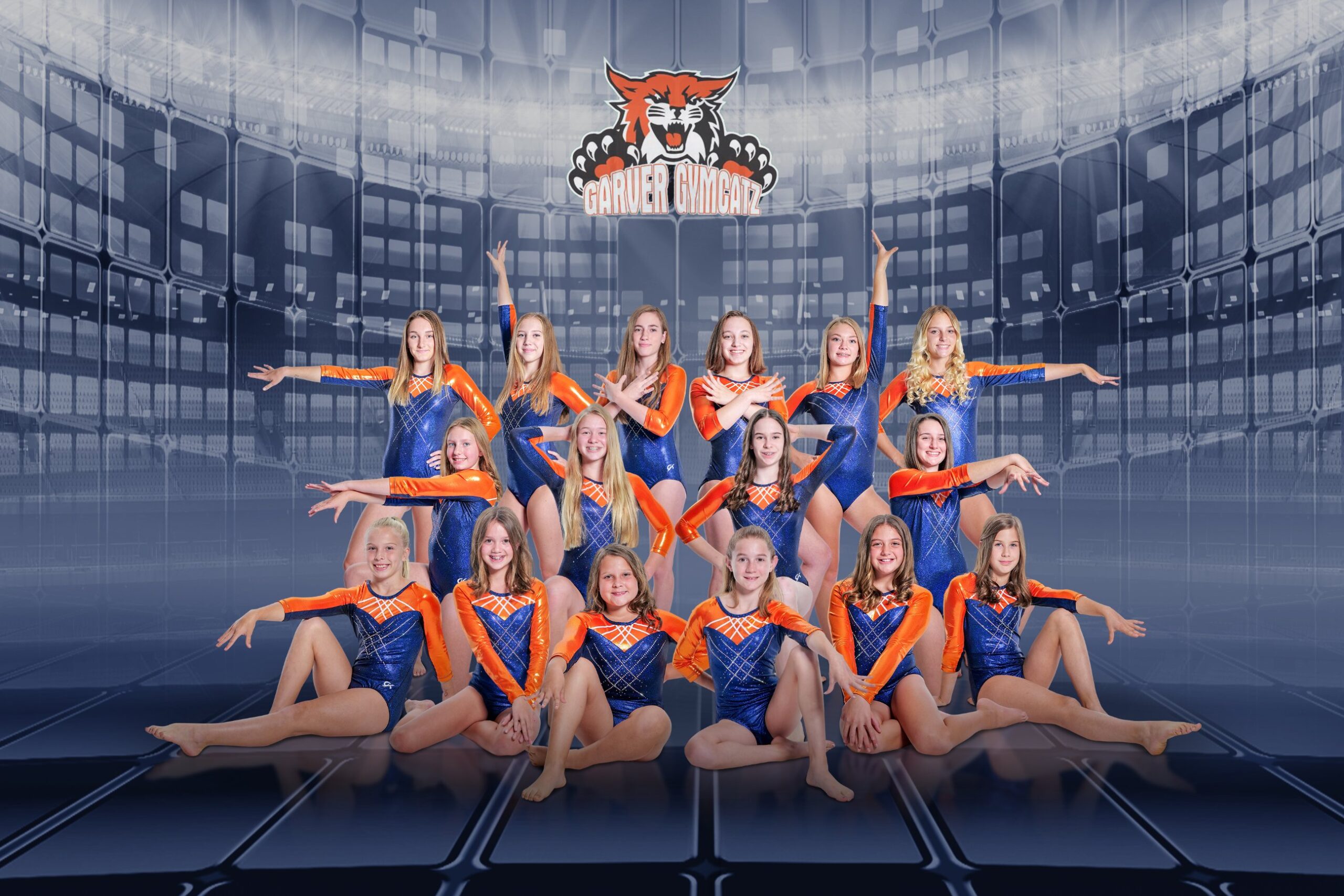 Group of cheerleaders in matching outfits