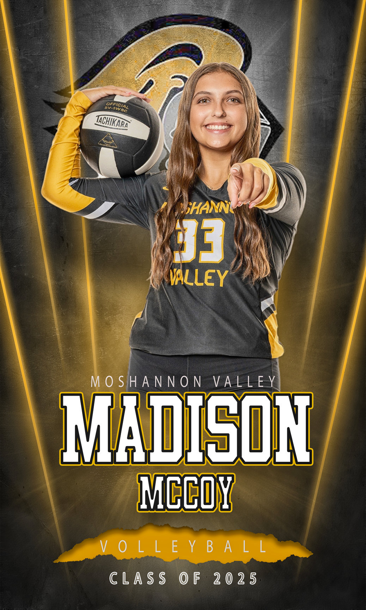 Athlete in uniform pointing forward