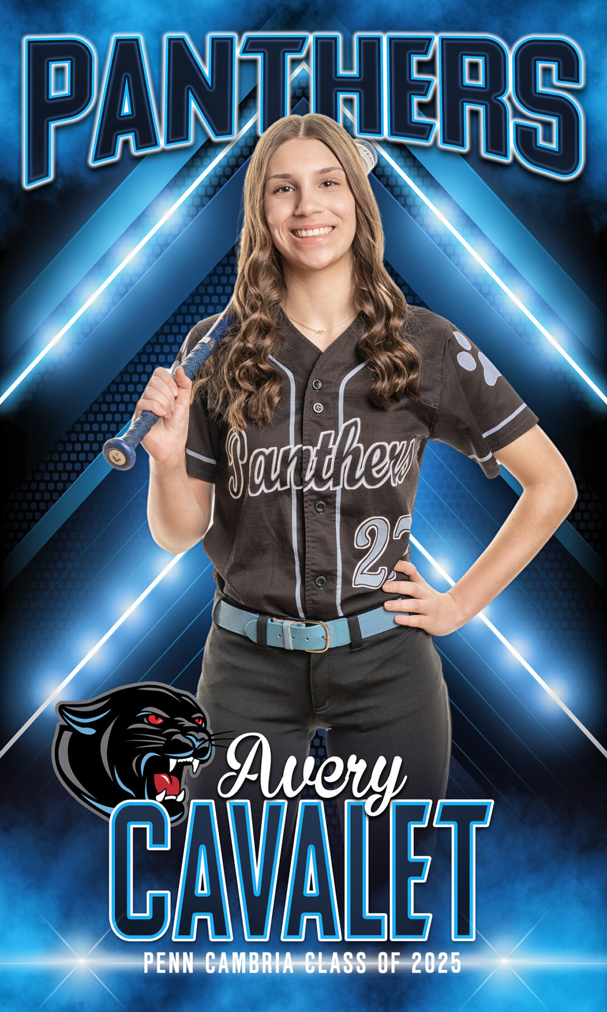 Softball player posing with bat